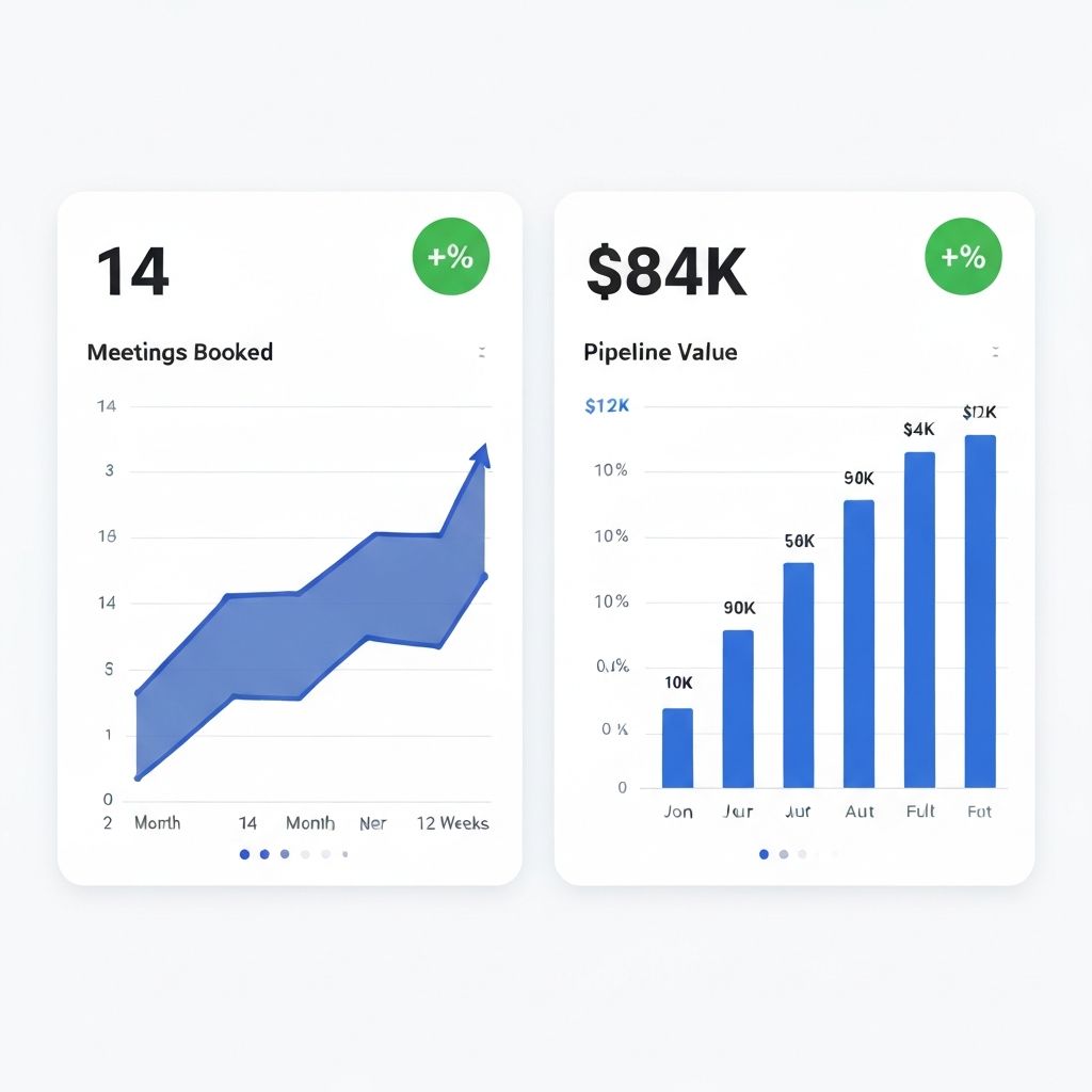 Graph showing meetings booked and pipeline value growing over 12 weeks